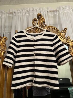 margot Black and White Striped Short-Sleeve Knit Top